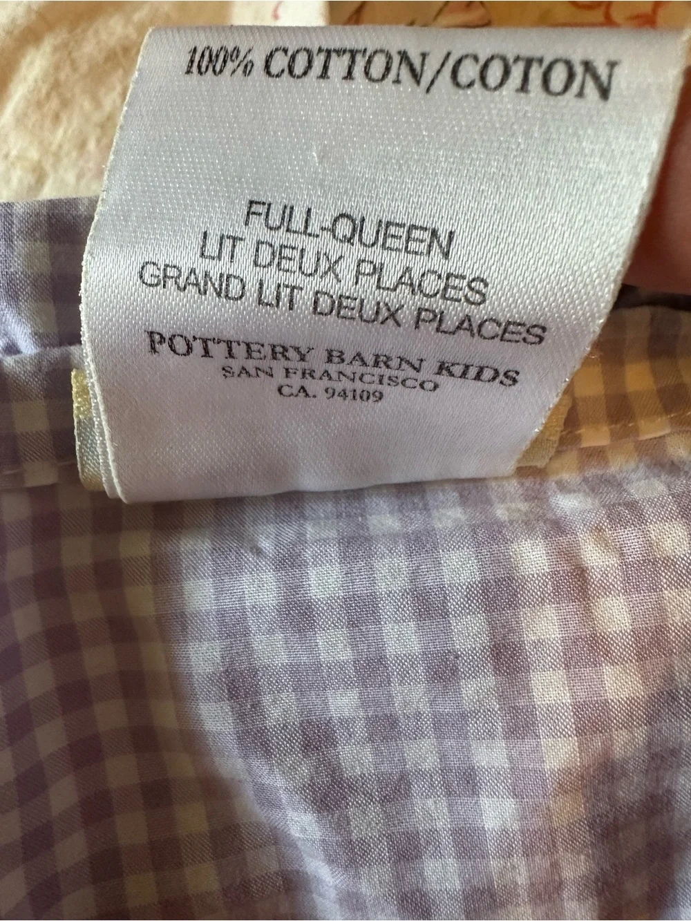 Pottery Barn Kids Lilac Gingham reversible Duvet only
